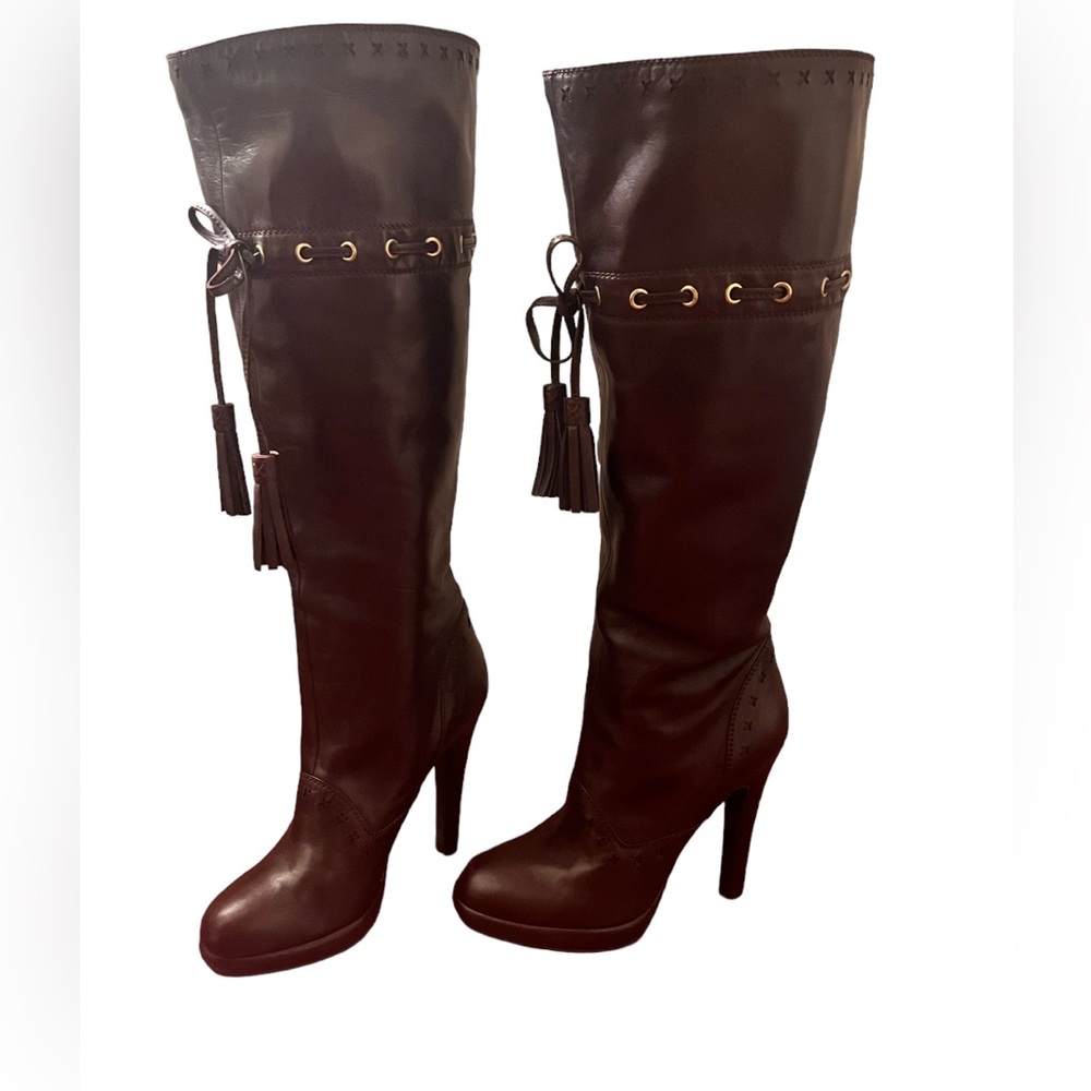 Leather Knee-High Boots | Brown/Burgundy - Picture 2 of 3
